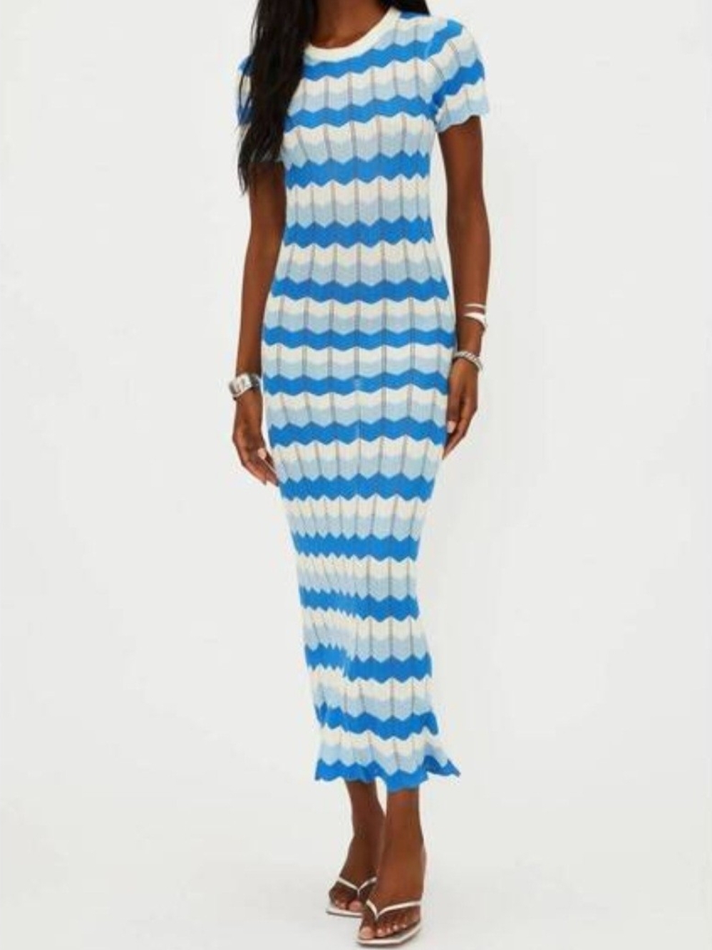 Beach Riot Blue and White Striped Knit Midi Dress